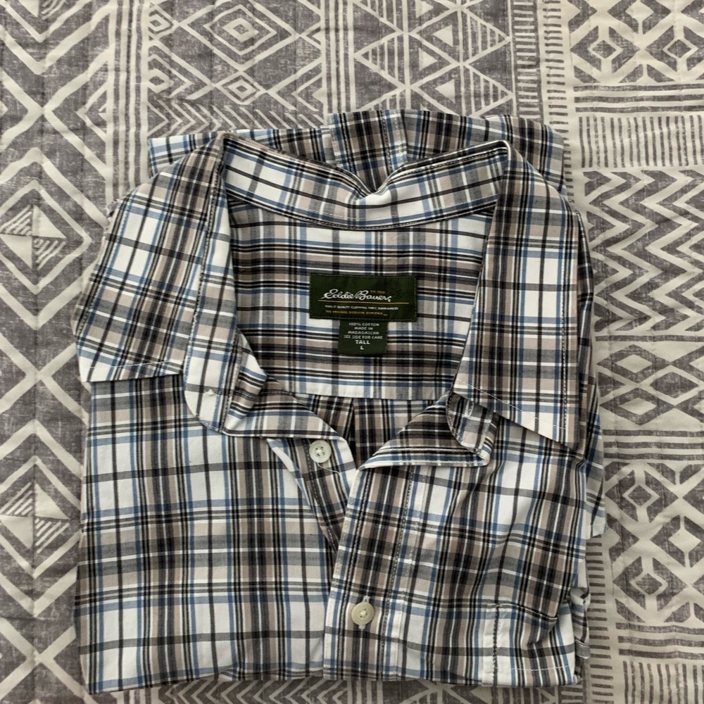Eddie Bauer Dress shirt/flannel. Size tall L, soft, relaxed fit.